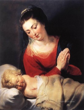  Child Oil Painting - Virgin in Adoration before the Christ Child Baroque Peter Paul Rubens